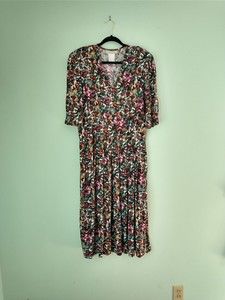 VTG Uni Mondo Womens Maxi Dress Size 14 Floral Cottagecore Prairecore Faux Wrap